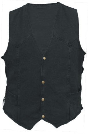 Black Premium Denim Vest with Side Laces and Gun Pockets -