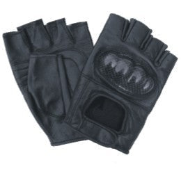 Leather Fingerless Gloves with Kevlar Knuckles and Velcro Strap - Style Gear