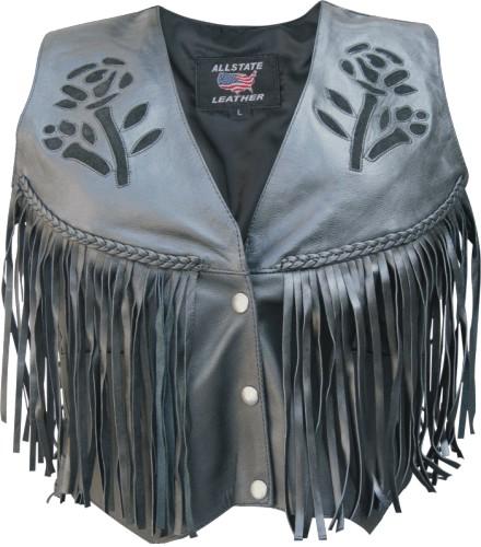 Black Rose Braided Fringe Cowhide Vest Gear