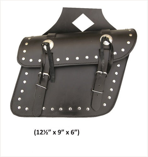 Medium studded throw-over Leather motorcycle Saddle Elite Bag