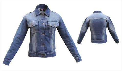 Blue Rub-Off Denim Jacket with Snap Down Collar for Women Gear