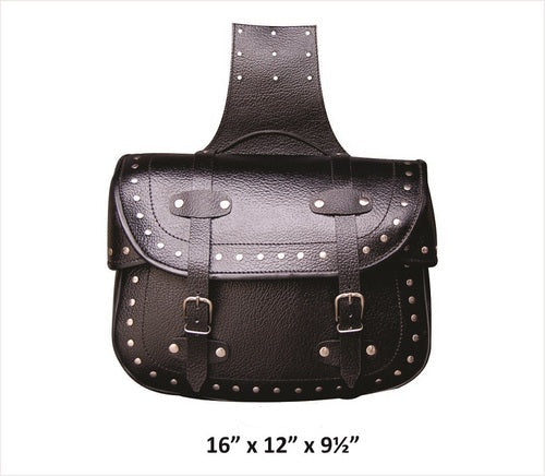 X-Large Premium Studded throw-over Leather motorcycle Saddle Bag