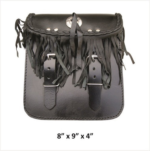 Classic Medium Fringe & Braid Sissy bar motorcycle leather bag