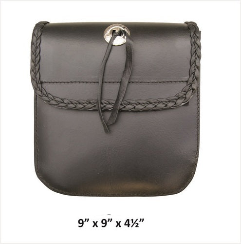 Classic Medium Braided Sissy bar motorcycle leather bag