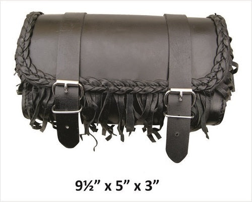 Classic Small Fringe and Braid Leather motorcycle tool bag.