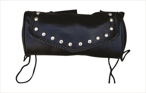 Soft leather motorcycle tool bag with Studded/Braid &amp; Velcro Elite closure.