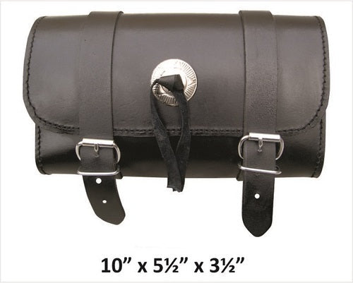 Authentic Medium Plain Leather motorcycle tool bag with Silver Conchos.