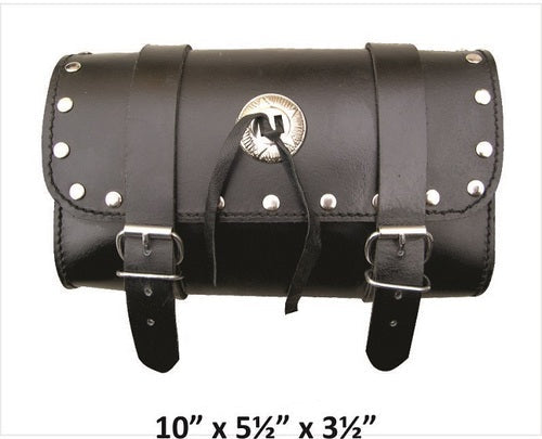 Classic Medium Studded Leather motorcycle tool bag with Silver Conchos.