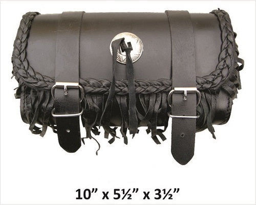 Authentic Medium Fringe and Braid Leather motorcycle tool bag.