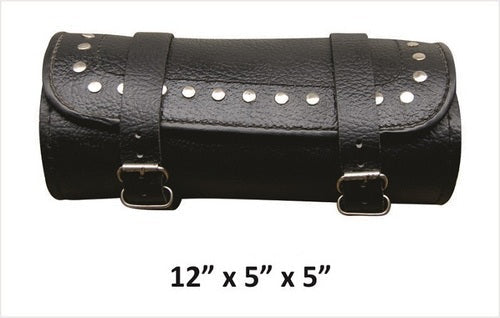 Studded round leather motorcycle tool Elite bag