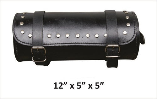 Authentic Studded round leather motorcycle tool bag