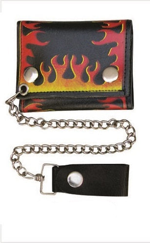 Tri-fold Chain Wallet with Red &amp; Yellow Rider Flames