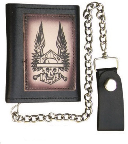 Authentic Tri-fold Chain Wallet with Skeleton &amp; Wings Spreadout