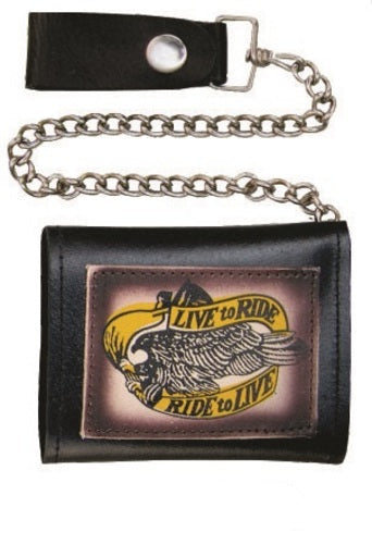 Tri-fold Chain Wallet with "Live to Ride/Ride to Rider Live"