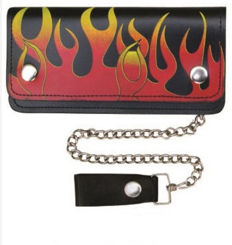 6.5 Premium Inch Biker Chain Wallet with 6 pockets and Red and Yellow Flames