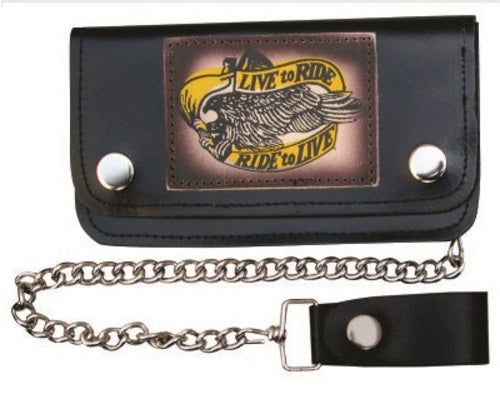 Classic 6.5 Inch Biker Chain Wallet with 6 pockets and "Live to Ride/Ride to Live"