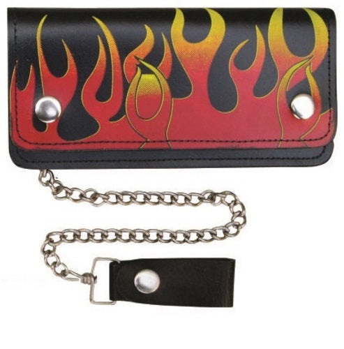 7.5 Inch Biker Chain Wallet with 5 pockets and Red and Yellow Pro Flames