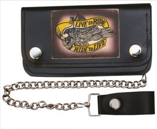 Authentic 7.5 Inch Biker Chain Wallet with 5 pockets and "Live to Ride/Ride to Live"