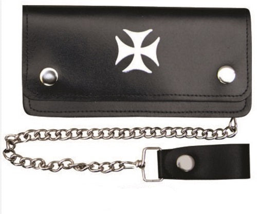 Authentic 7.5 Inch Biker Chain Wallet with 5 pockets and Chopper Cross