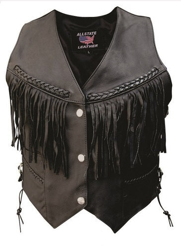 Classic Braided Fringe Vest in Naked Buffalo Leather