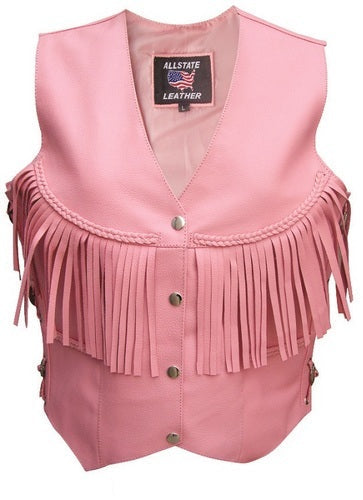 Pink Braided Fringe Cowhide Rider Vest