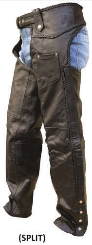 Classic Braided Plain Lined Chaps in Split Leather