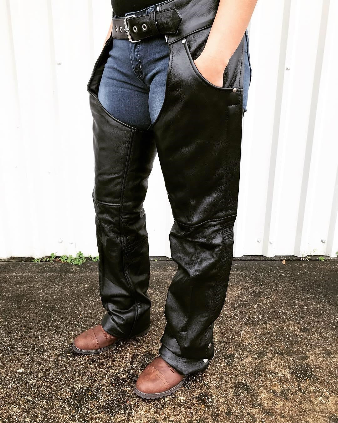 Plain Buffalo Lined Chaps with Silver Elite Hardware