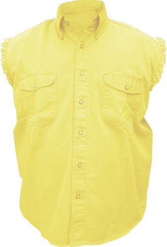 Authentic Men's Yellow Cotton Twill Sleeveless Shirt with Snap Down Collar and Chest Pockets