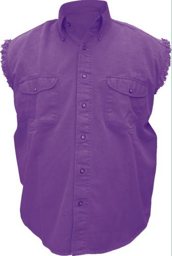 Authentic Purple Twill Cotton Men's Sleeveless Shirt with Buttoned Chest Pockets