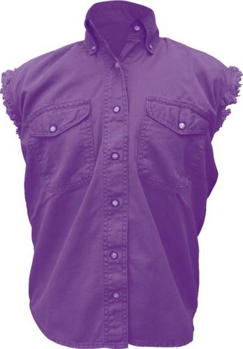 Classic Women's Purple Cotton Twill Sleeveless Shirt with Buttoned Pockets