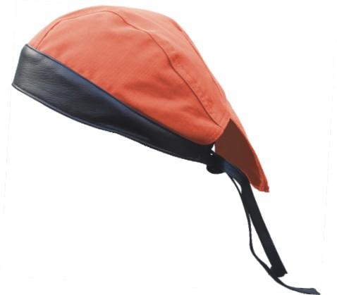 Authentic Orange Cotton Skull Cap with Black Leather