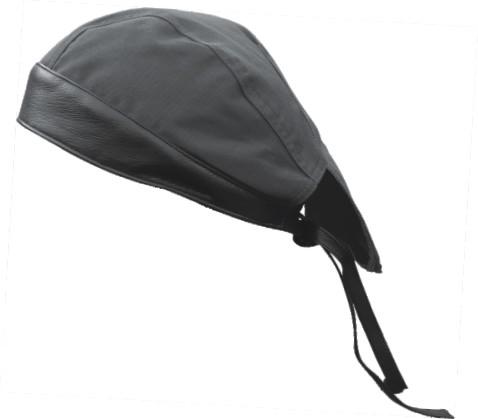 Black Cotton Skull Cap with Black Leather Gear