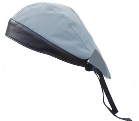 Authentic Light Blue Cotton Skull Cap with Black Leather