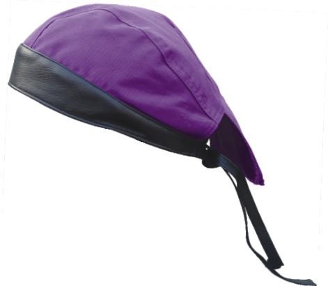 Purple Cotton Skull Cap with Black Rider Leather