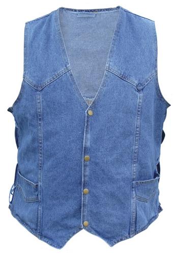 Classic Men's Blue Denim Side Lace Vest with Gun Holster and Zipper Pockets