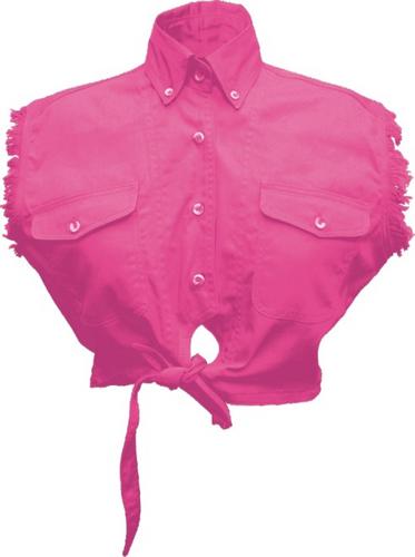 Pink Cotton Twill Tie-Up Sleeveless Shirt with Buttoned Pro Pockets