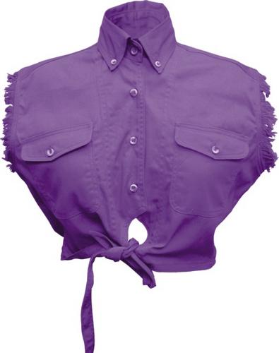 Authentic Purple Cotton Twill Tie-Up Sleeveless Shirt with Buttoned Pockets and Snap Collar