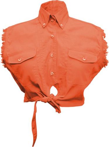 Orange Tie-Up Sleeveless Cotton Twill Shirt for Women Gear