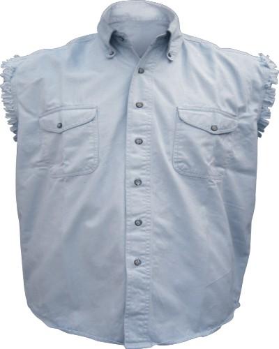 Light Blue Cotton Twill Men's Sleeveless Shirt with Chest Elite Pockets