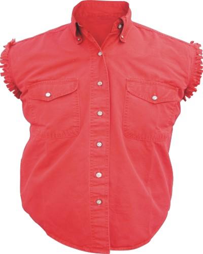 Red Premium Cotton Twill Ladies Sleeveless Shirt with Buttoned Chest Pockets