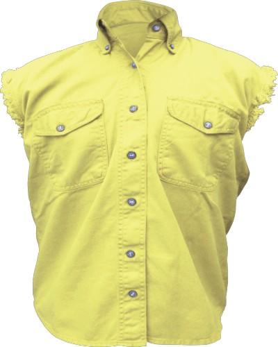 Yellow Cotton Twill Sleeveless Shirt with Front Buttoned Pockets - Women's Snap Down Collar Top Rider -