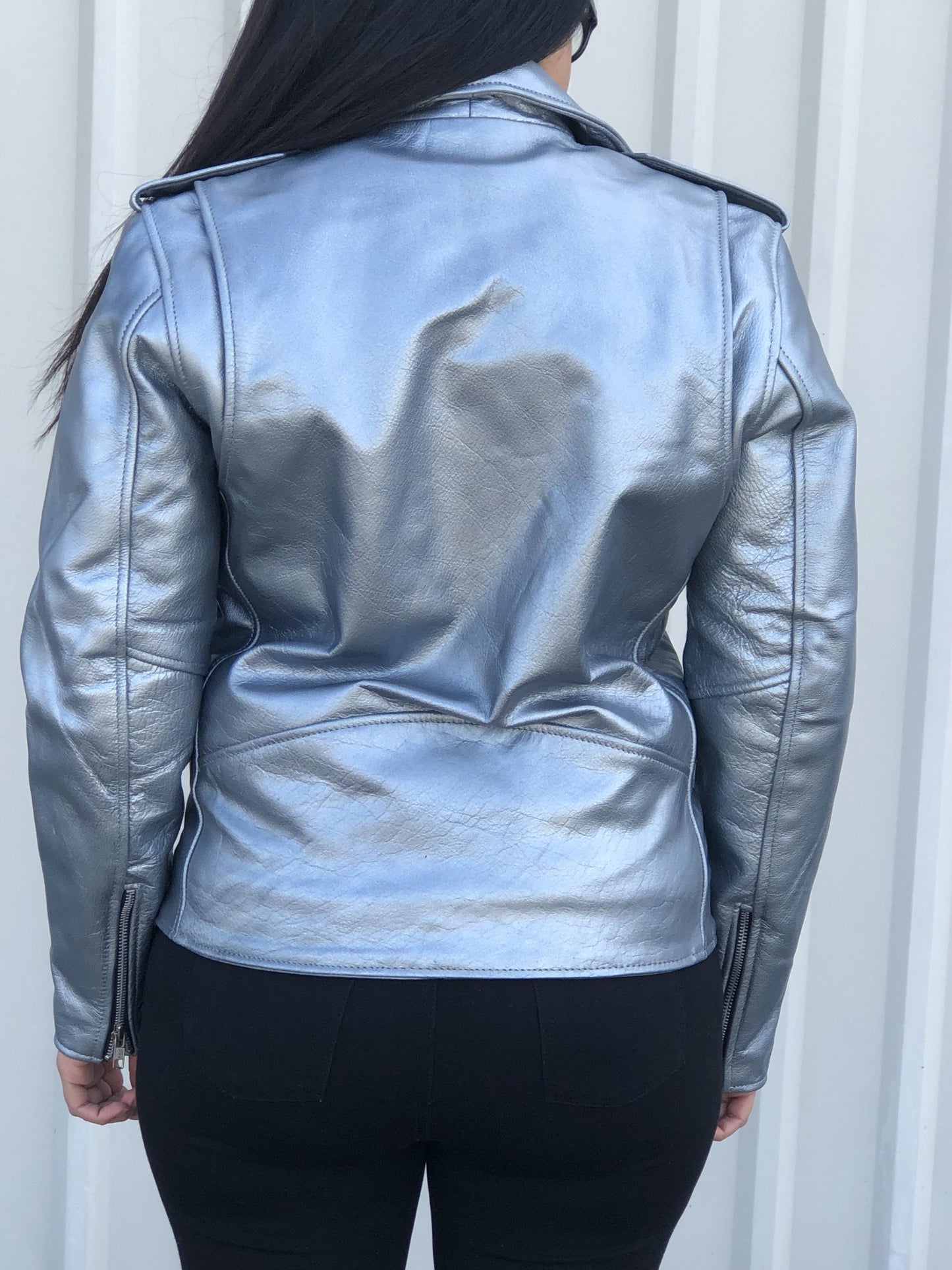 Ladies Premium Basic Silver Cowhide Jacket