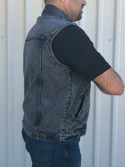 Charcoal Gray Denim Vest with Concealed Holster - Men's 14.5oz. Denim Pro Apparel