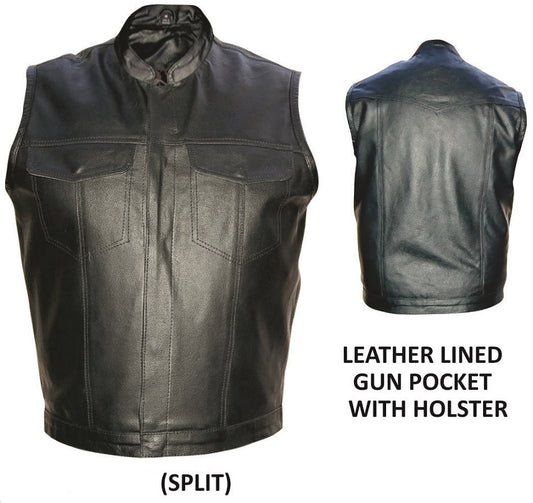 Zippered Front Denim Style Leather Vest Gear