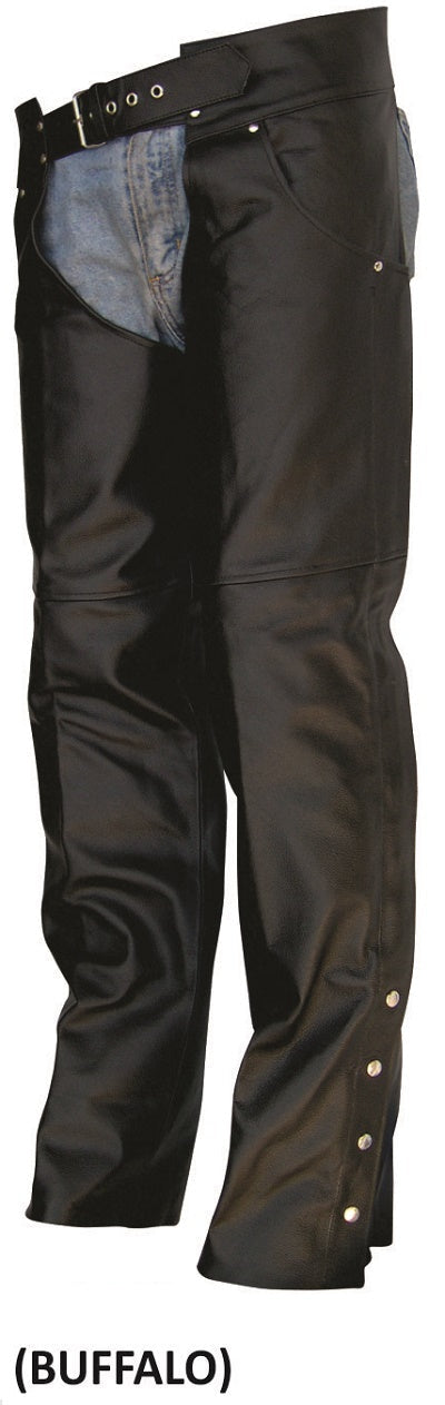 Plain Buffalo Lined Chaps with Silver Elite Hardware