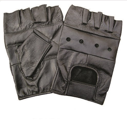 Authentic Leather Padded Palm Fingerless Gloves with Velcro Strap -