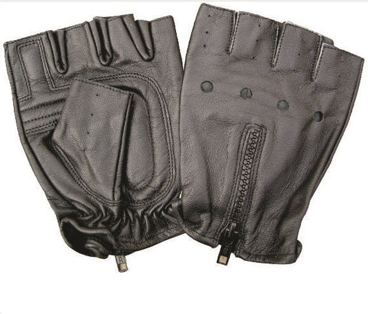 Zipper Back Leather Fingerless Gloves - Gear