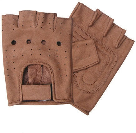 Classic Brown Premium Buffalo Fingerless Gloves with Vented Back and Velcro Strap