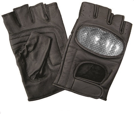 Leather Fingerless Gloves with Kevlar Knuckles and Velcro Strap - Style Gear