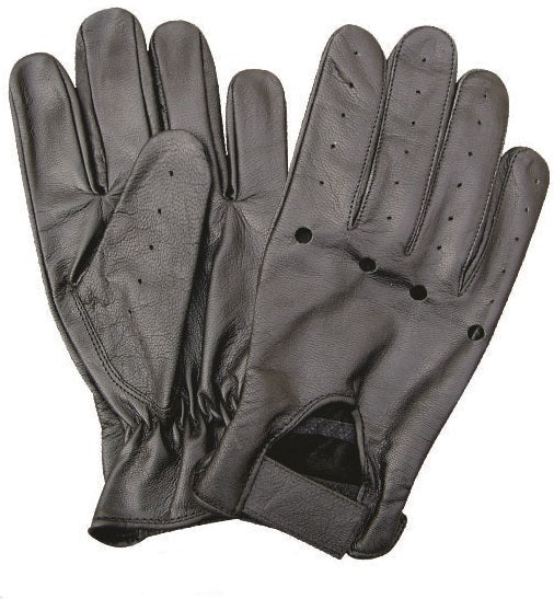 Classic Leather Unlined Driving Gloves with Knuckle Holes and Velcro Strap